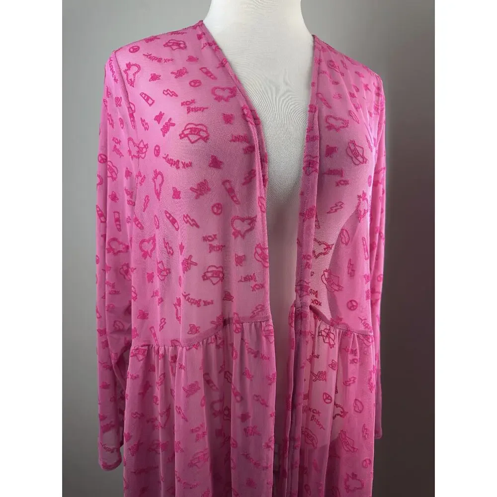 Torrid x Betsey Johnson Mesh Tie Front Long Sleeve Kimono Pink Plus Size 4 4X - Picture 3 of 14